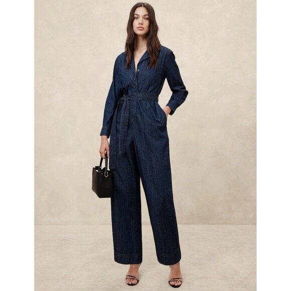 GAP Pants - New Banana Republic Denim‎ Tailored Jumpsuit Medium Dark Blue Long Sleeve NWT